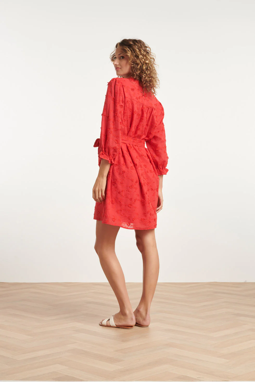 24115 Jurk Met 3d Bloemenpatroon | Red - Image 5
