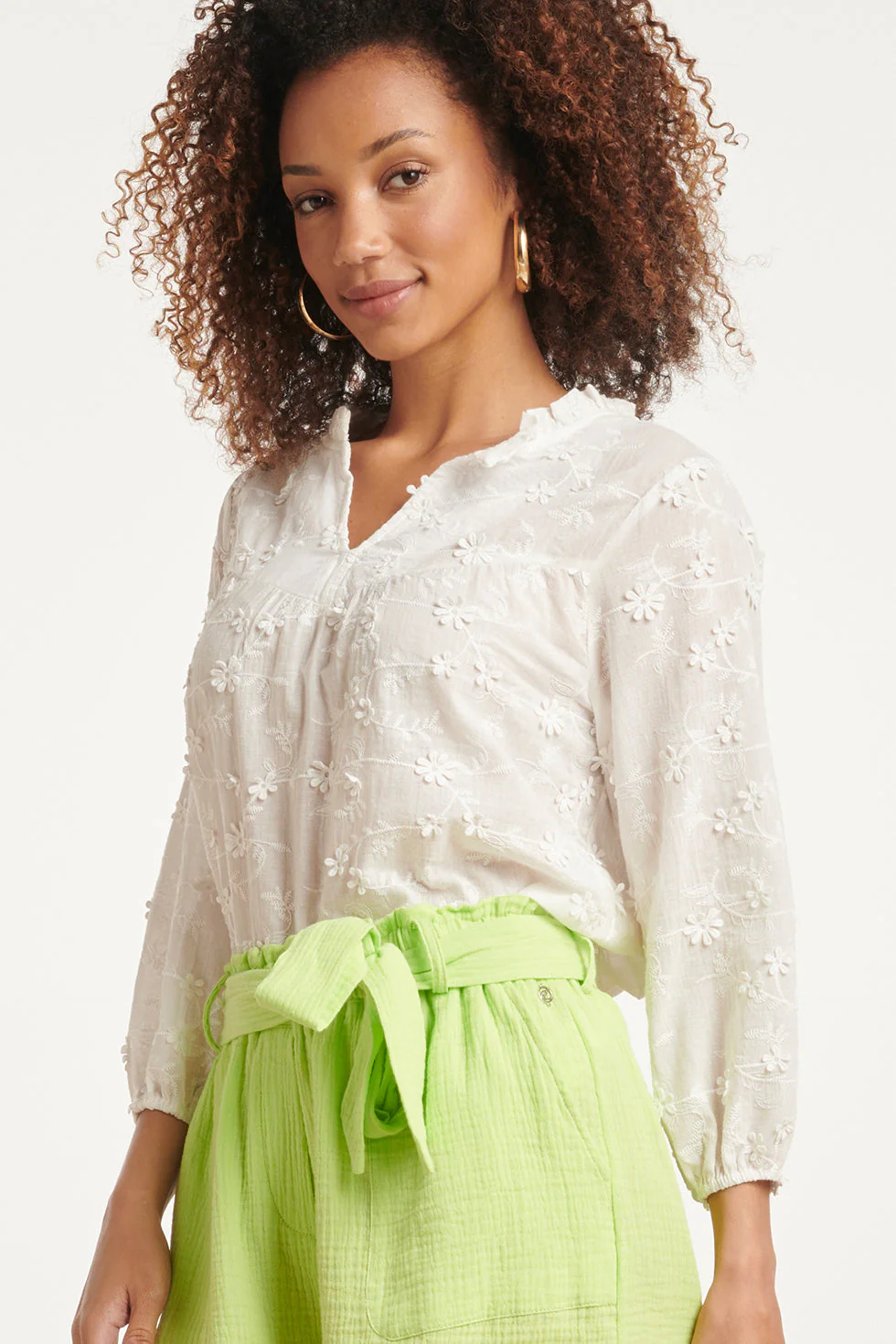 24116 Te Top Met 3d Bloemenpatroon | White - Image 3