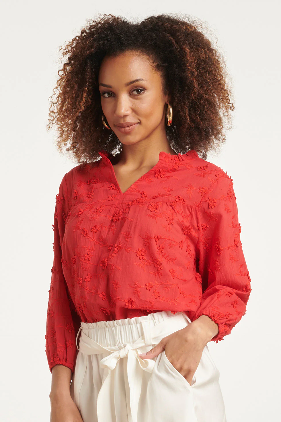 24116  Top Met 3d Bloemenpatroon | Red - Image 4