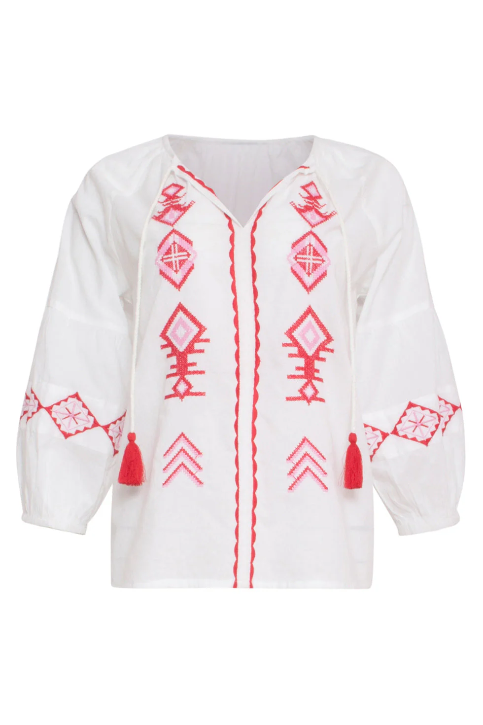 24123 Ademende Te Top Met Tribal Borduurwerk | White - Muticolour - Image 2