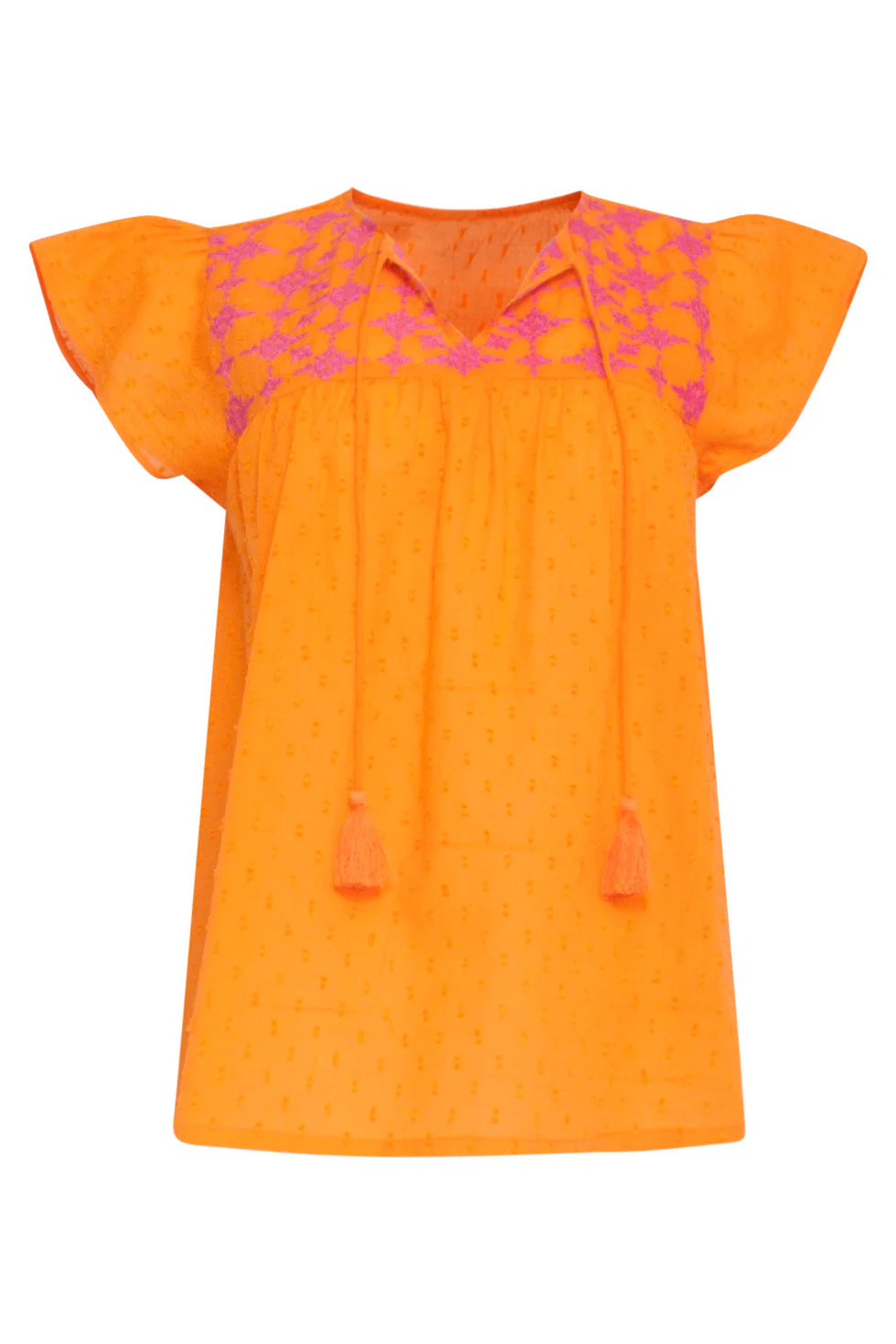 24127 Vrolijke Korte Mouwen Top | Orange - Fuchsia - Image 2