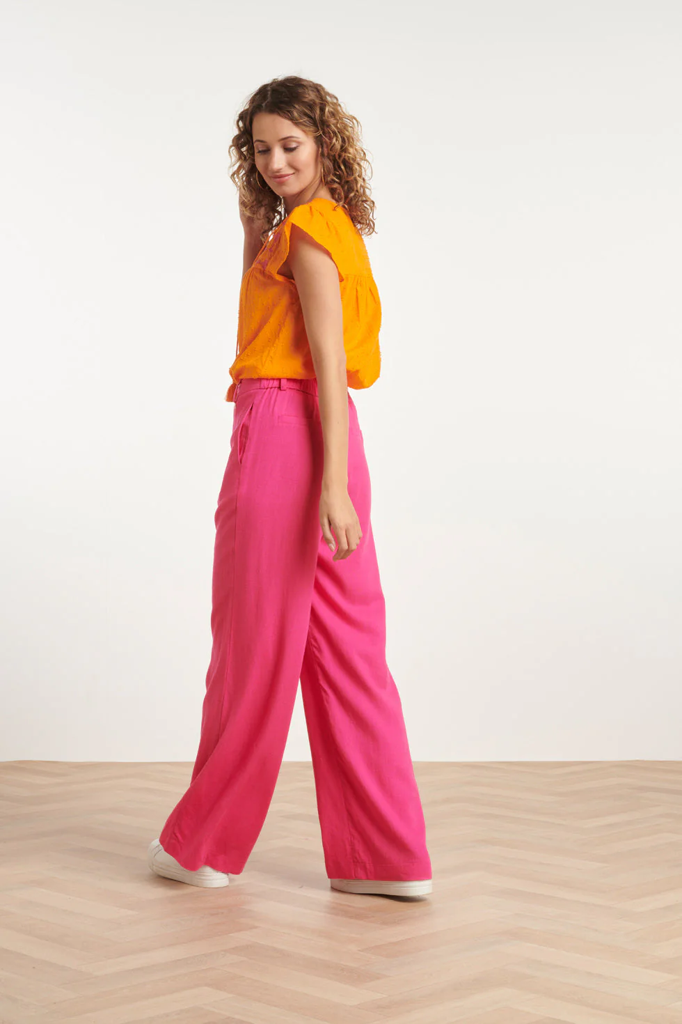 24127 Vrolijke Korte Mouwen Top | Orange - Fuchsia - Image 5