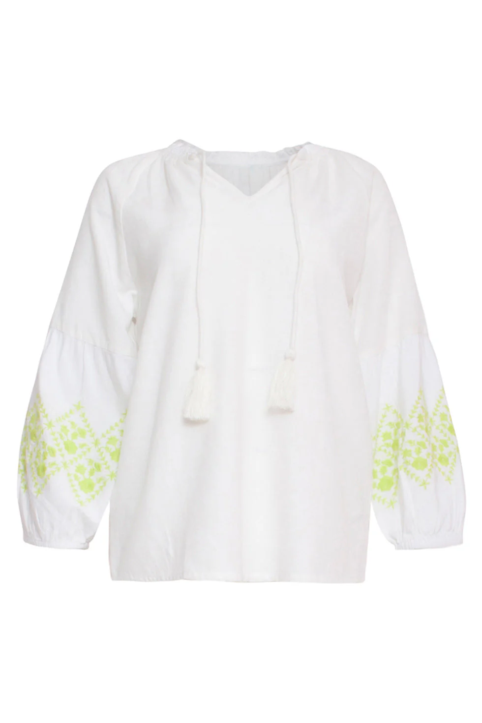 24129 Zachte Te Top Met Limoen  Bloemenborduurwerk | White - Lime - Image 2