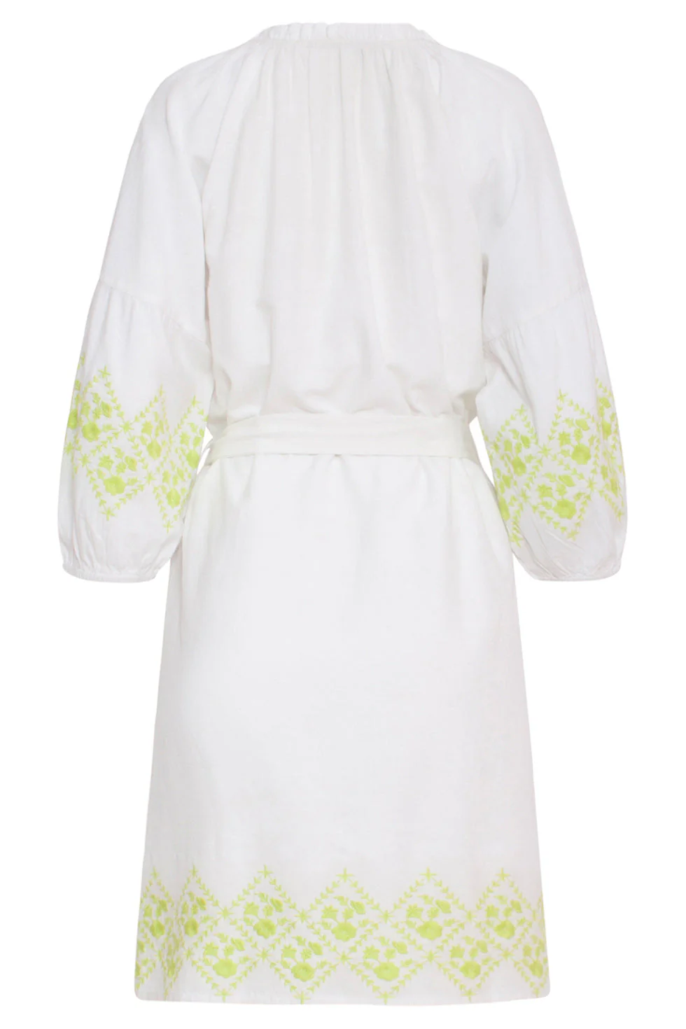 24130 Zachte Te Jurk Met Limoen Bloemenborduurwerk | White - Lime - Image 7