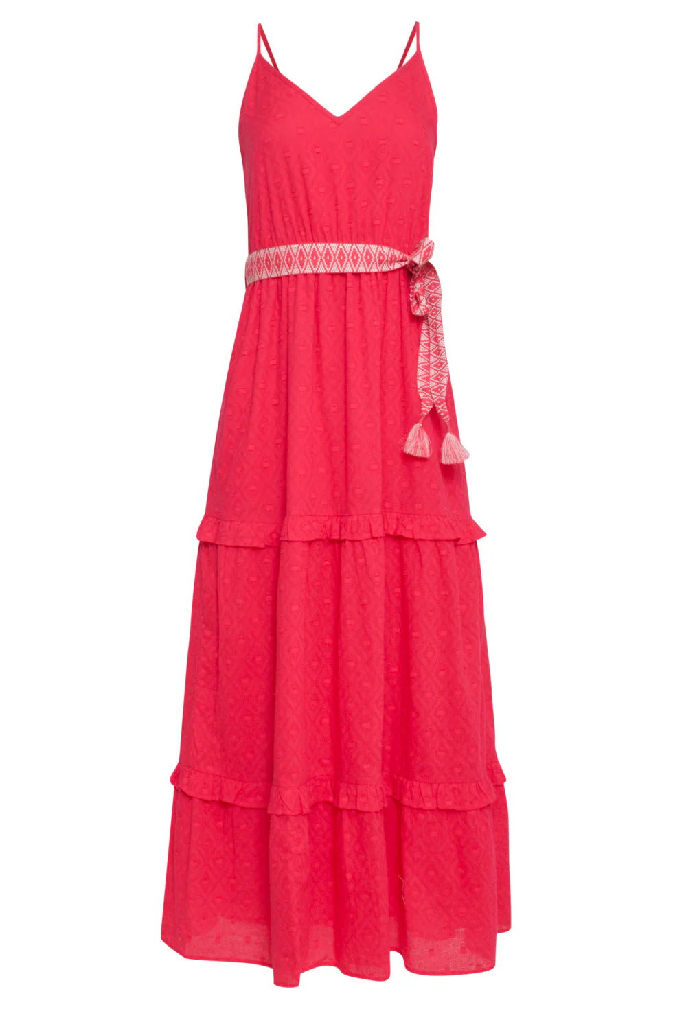 24132  Katoenen Dobby Maxi Jurk Met Spaghettibandjes | Red - Image 2