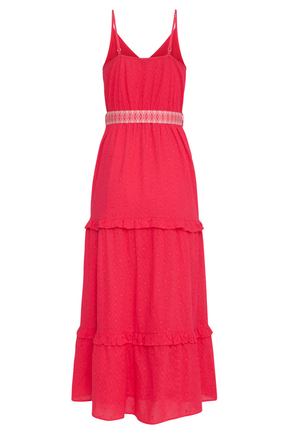 24132  Katoenen Dobby Maxi Jurk Met Spaghettibandjes | Red - Image 7