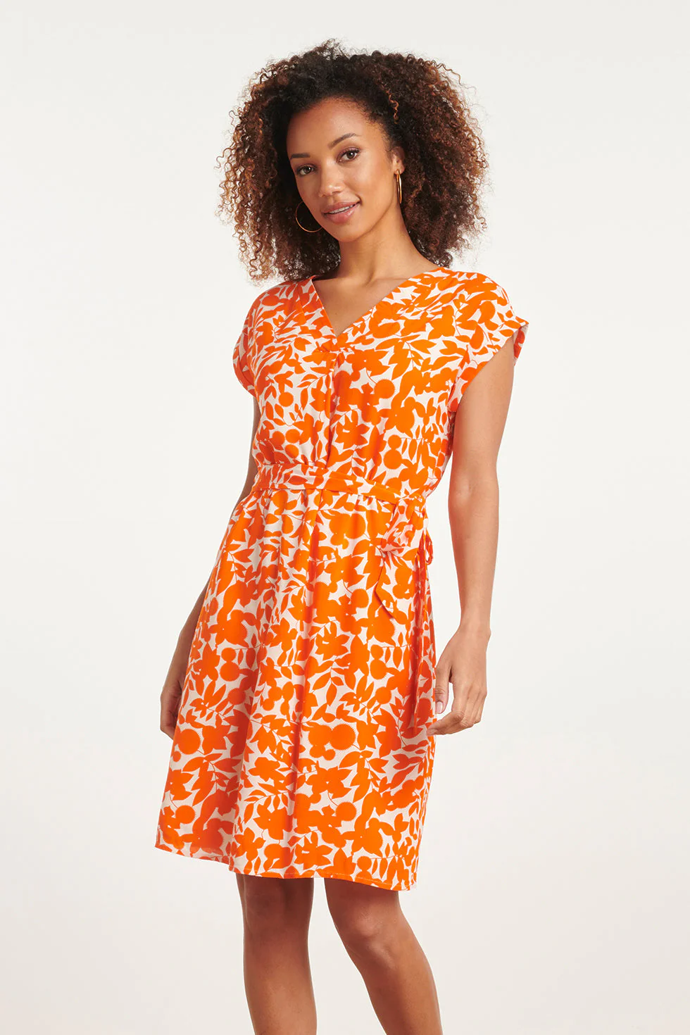 24137 Bladerprint Jurk | Off White - Orange