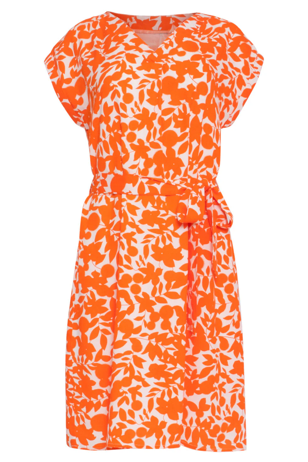 24137 Bladerprint Jurk | Off White - Orange - Image 2