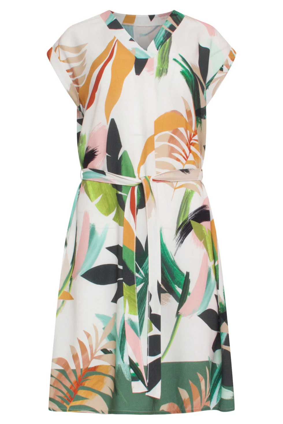 24144 Eenvoudige Klassieke Zomerjurk Met Tropische Bladerenprint | White - Muticolour - Image 2