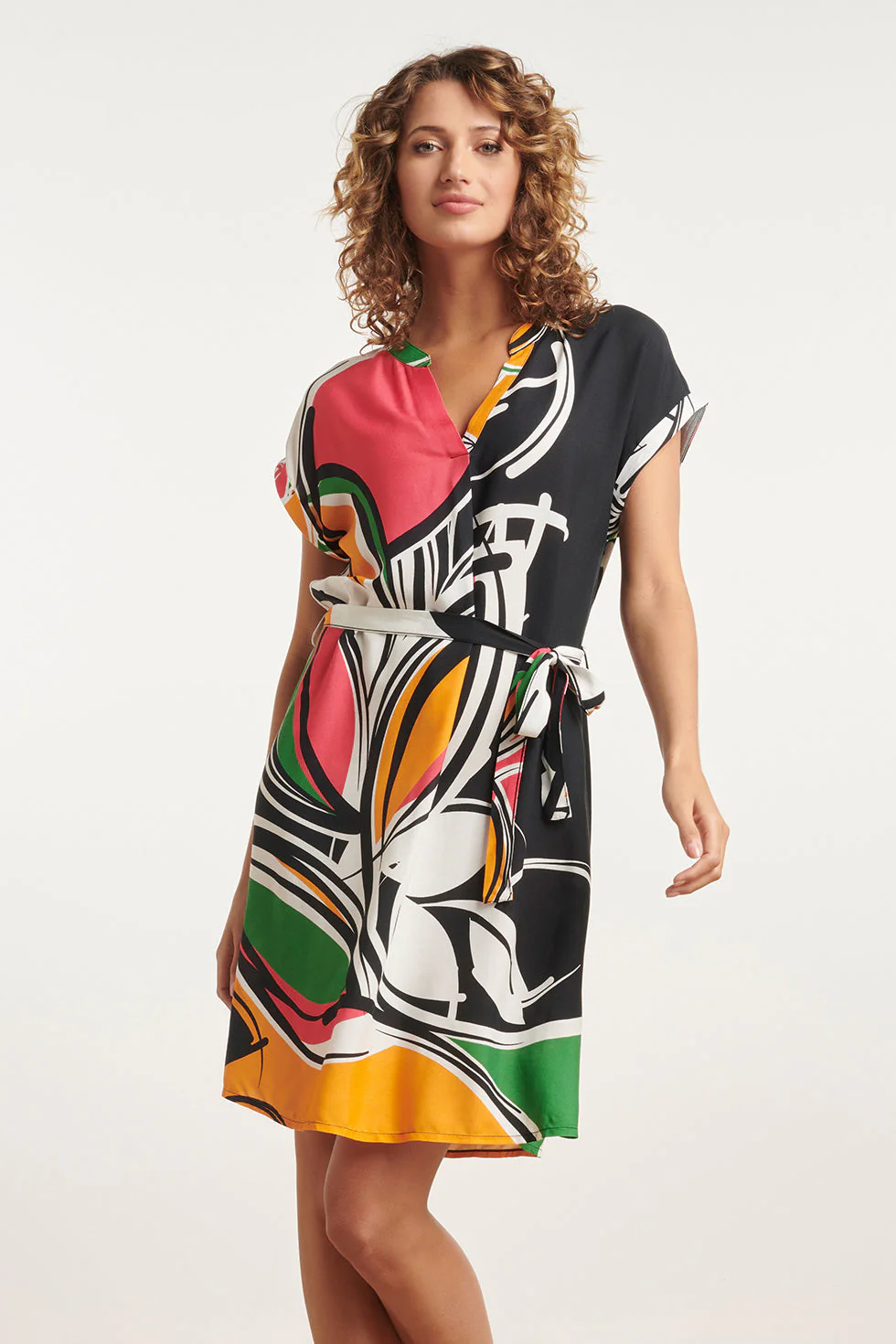 24151 Zomerjurk Met Abstracte Bloemenprint | Black - Muticolour