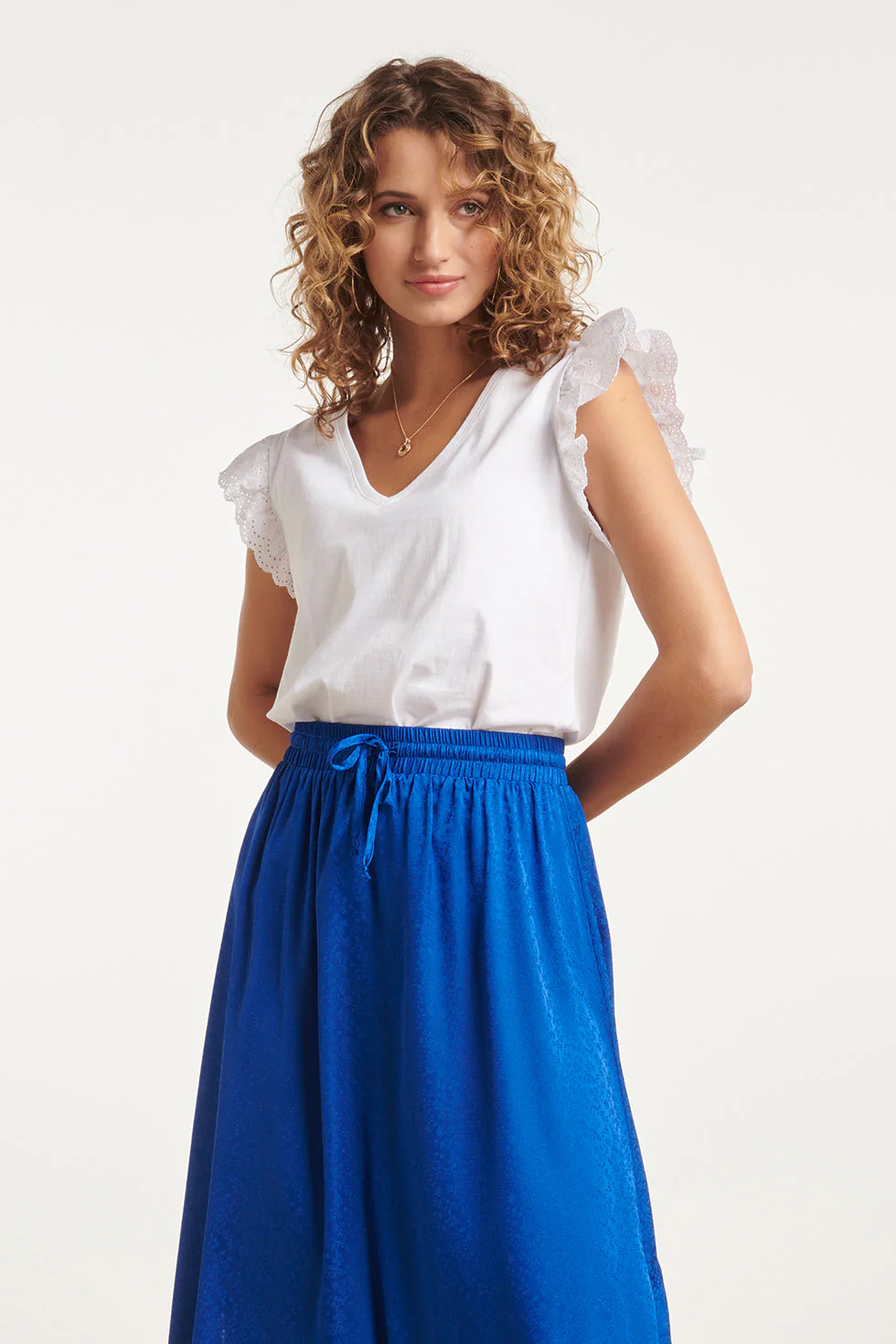 24170 Basic Te Top Met Brie Anglaise | White - Image 3
