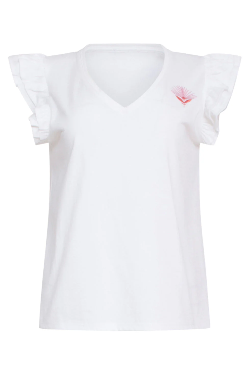 24172 Te Top Met Speelse Ruchesbloemenborduursel | White - Pink - Image 2