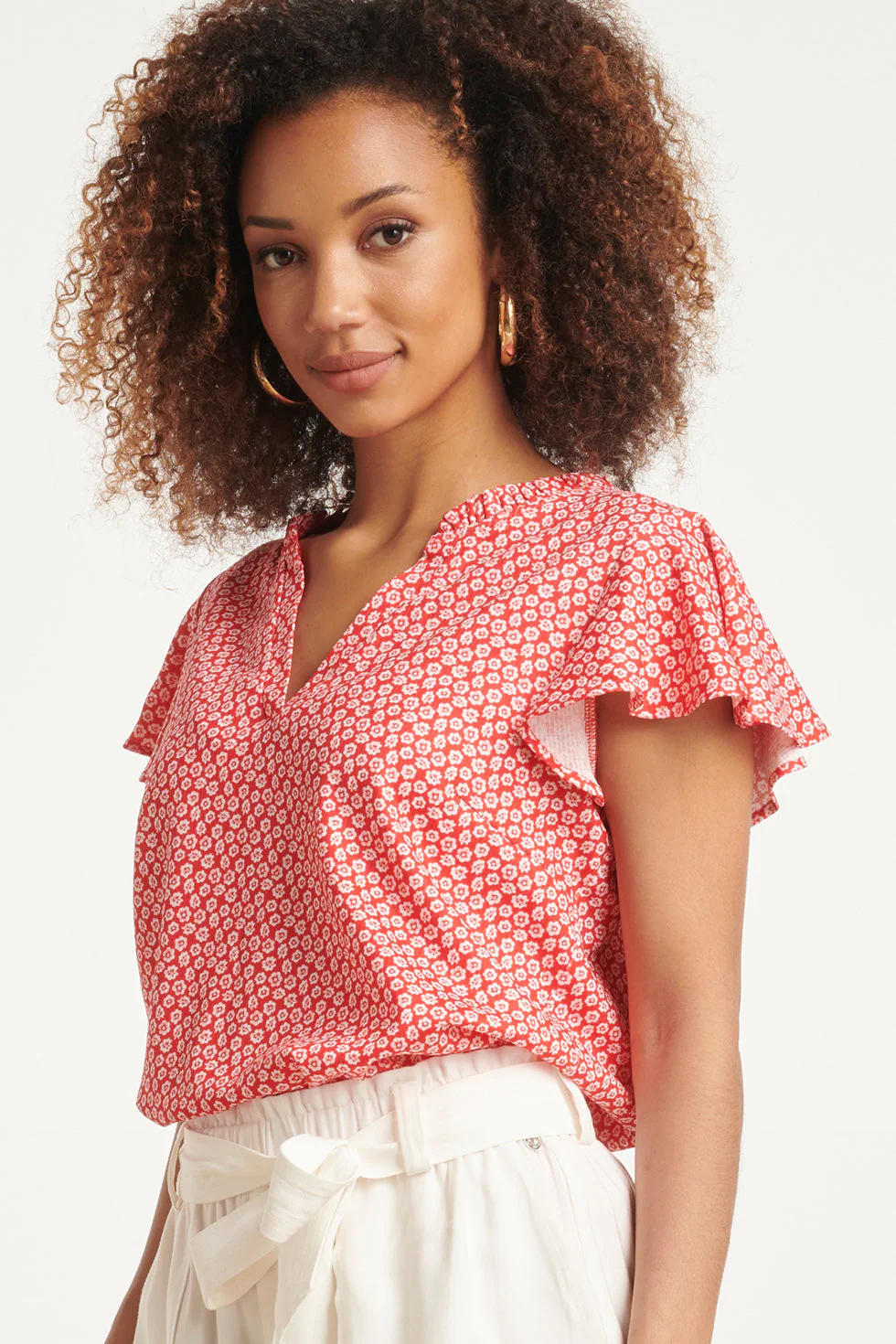 24176  Flowy Top Met Te Bloemenprint | Red - White
