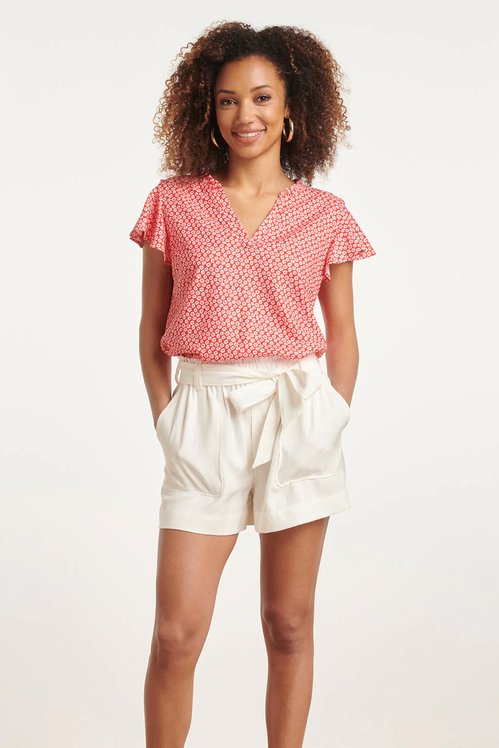 24176  Flowy Top Met Te Bloemenprint | Red - White - Image 3