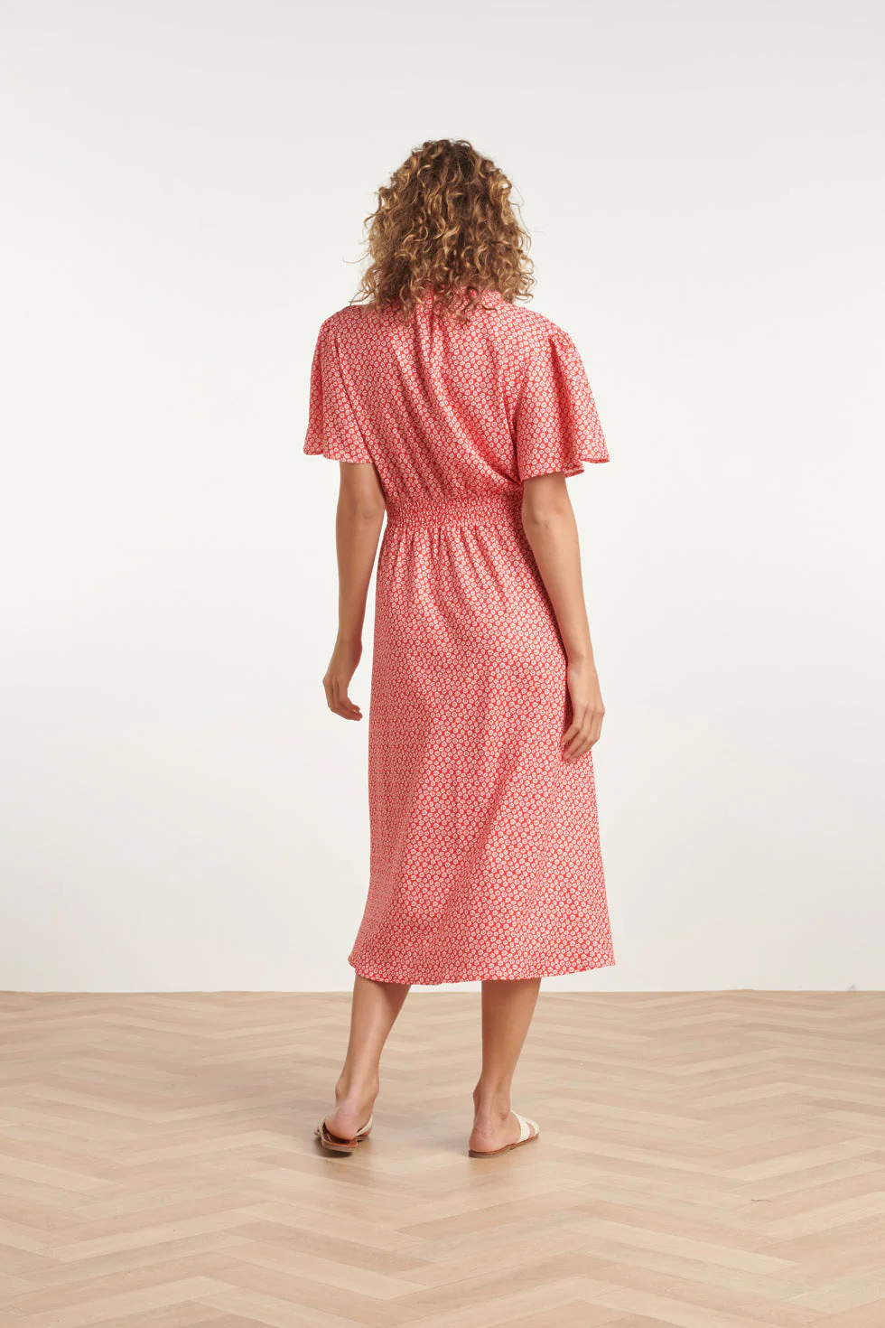 24177  Midi Jurk Met Knoopsluitingsmok | Red - White - Image 6