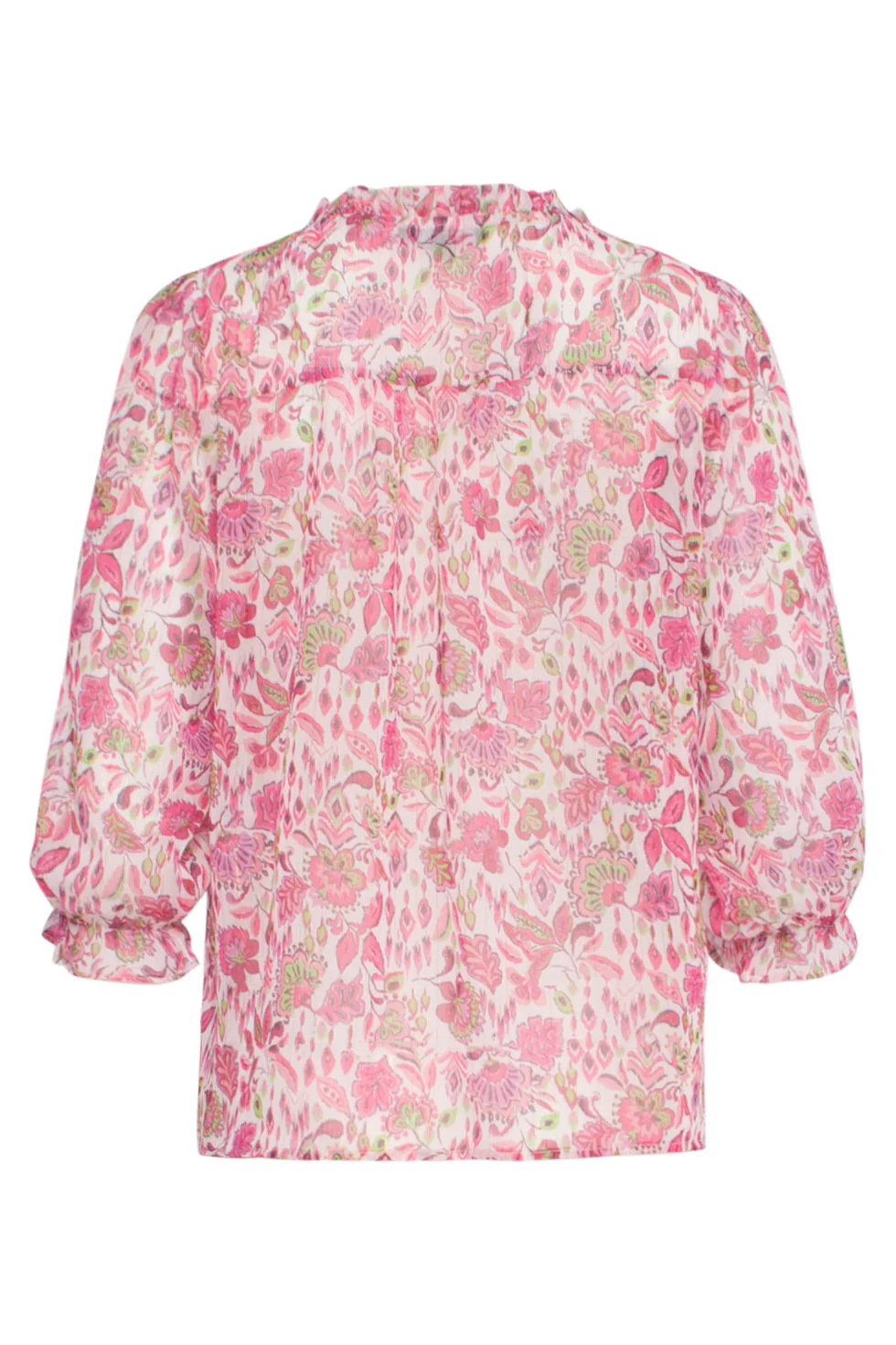 24308 Chiffon Rok Met Bloemenprintfuchsialime | White - Muticolour - Image 7