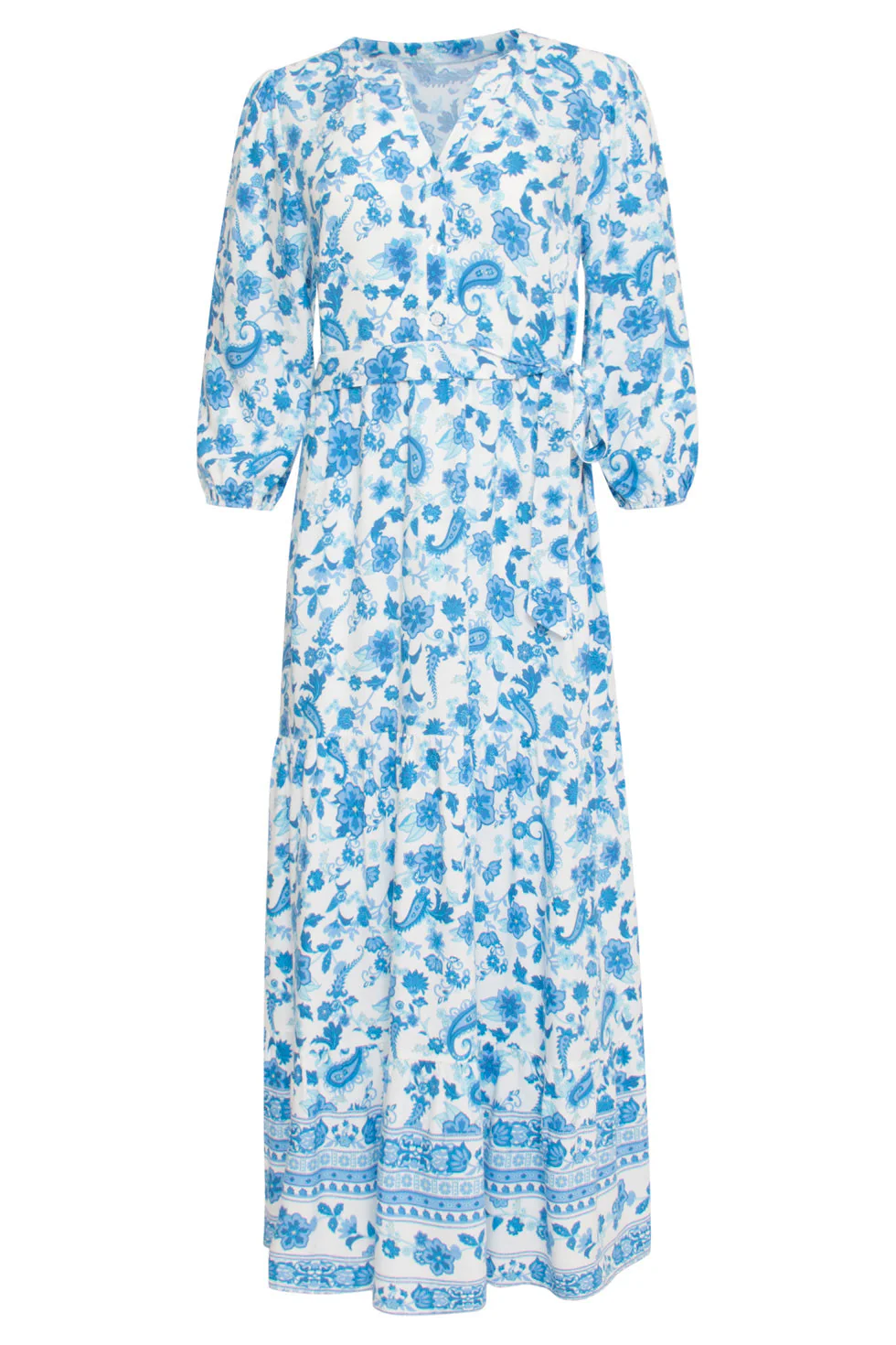 24314 Prachtige  Bloemen Paisley Maxi Jurk | White - Blue - Image 2