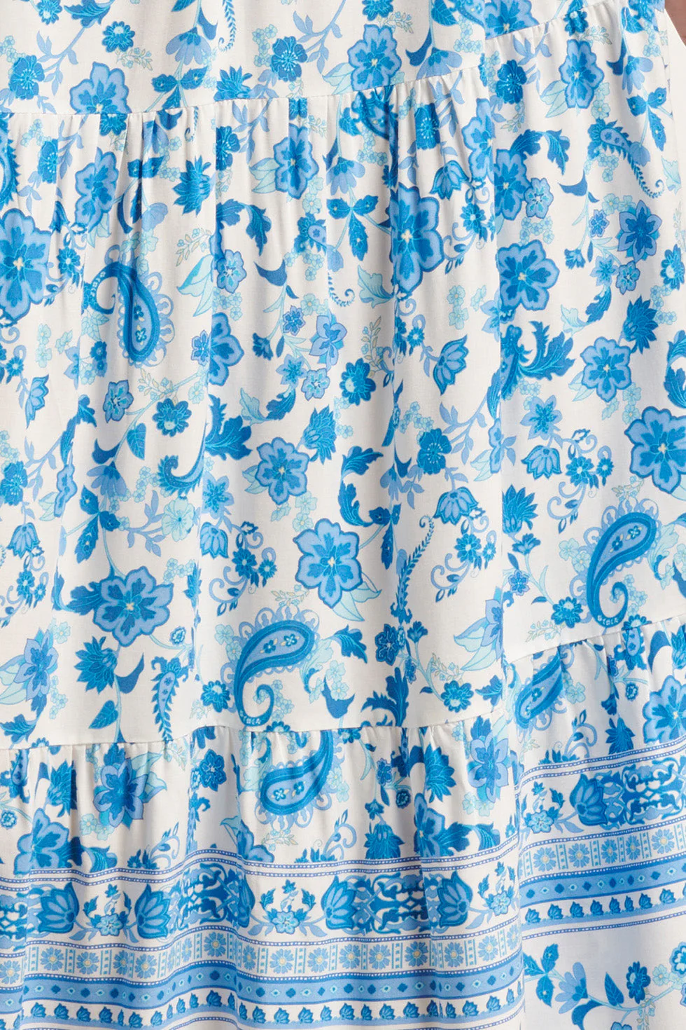 24314 Prachtige  Bloemen Paisley Maxi Jurk | White - Blue - Image 8