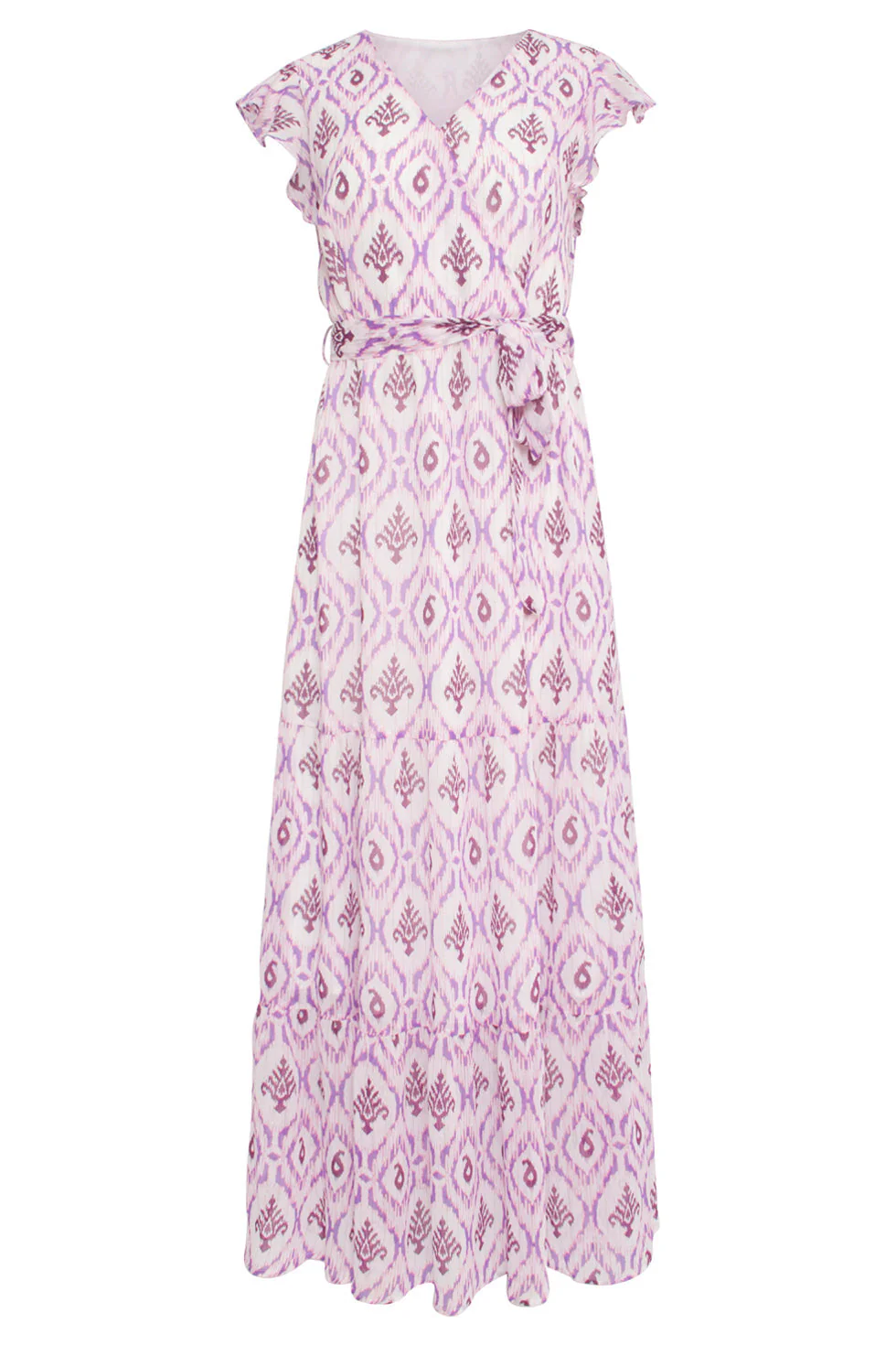 24324 Maxi Wikkelstijl Jurk Met Vrouwelijke Aztekenprint | White - Purple - Image 2
