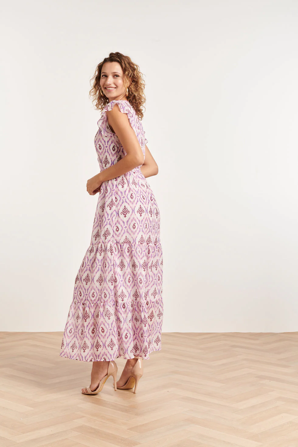 24324 Maxi Wikkelstijl Jurk Met Vrouwelijke Aztekenprint | White - Purple - Image 5