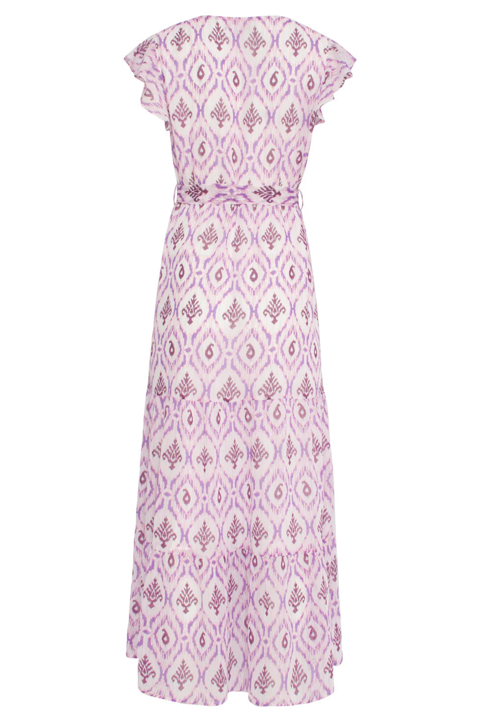 24324 Maxi Wikkelstijl Jurk Met Vrouwelijke Aztekenprint | White - Purple - Image 7