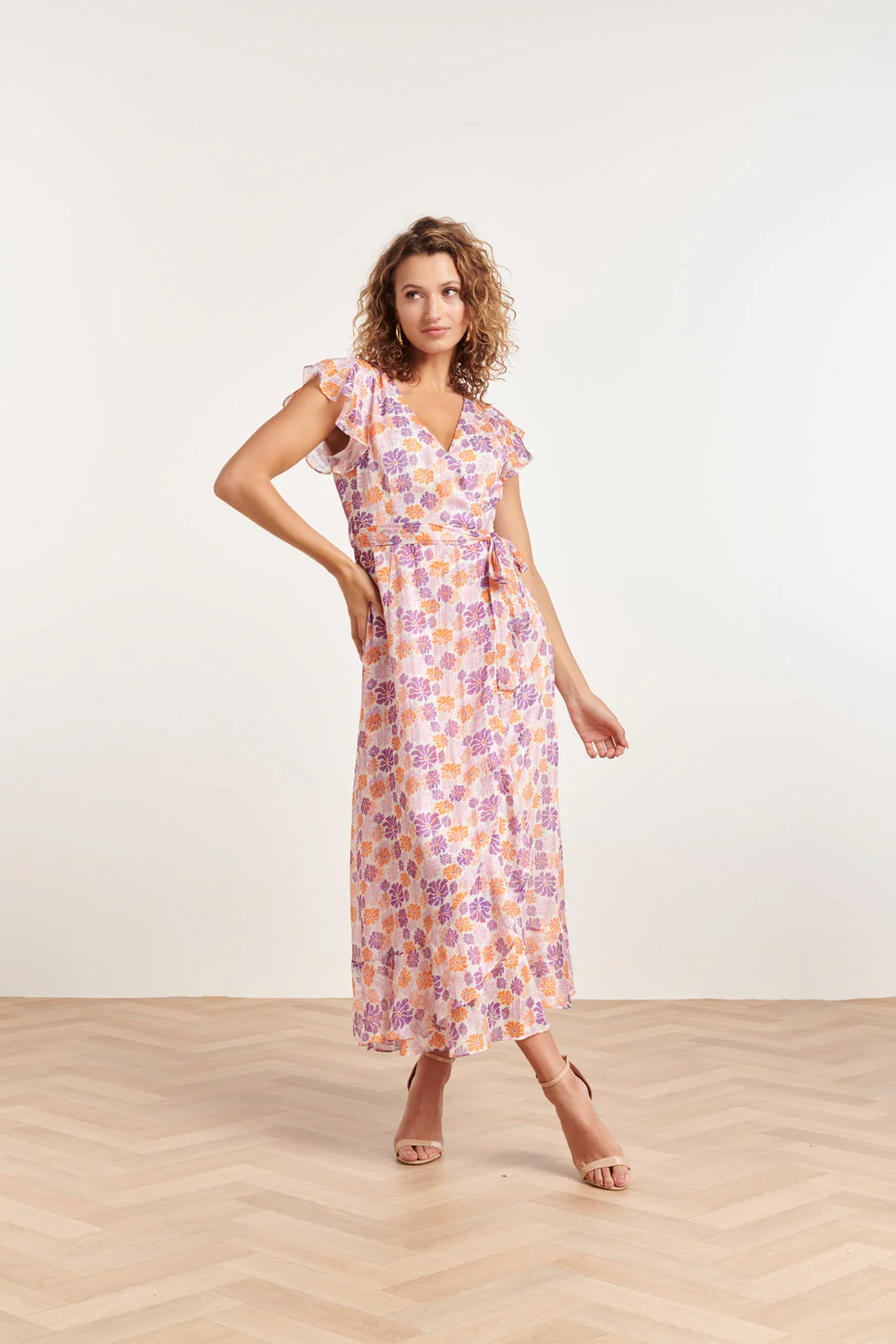 24329 Maxi Wrap Jurk Met Bloemenprint | White - Muticolour