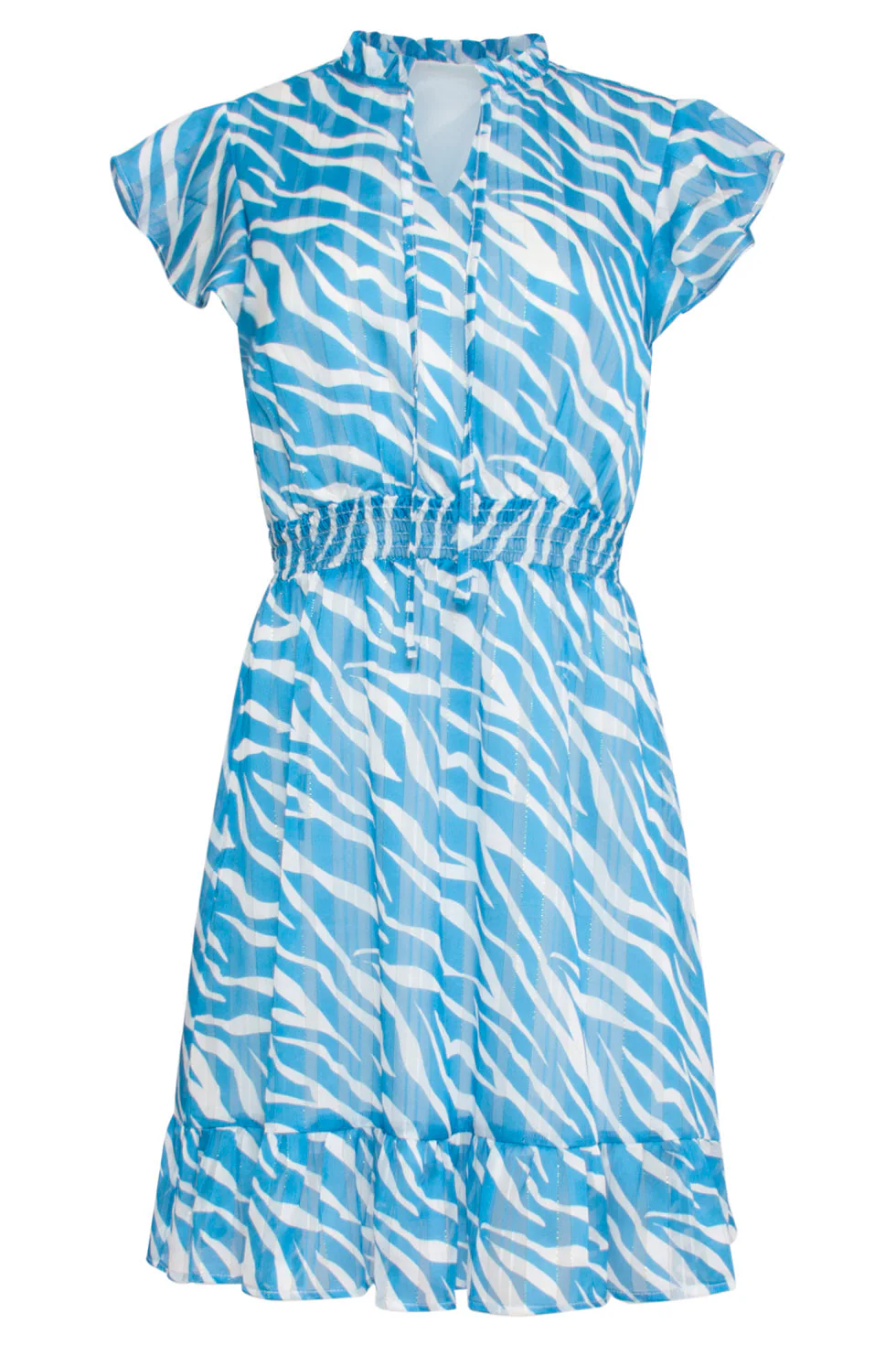 24333 Kort Zomers Jurkje Met Helder Animal Print | White - Mid Blue - Image 6