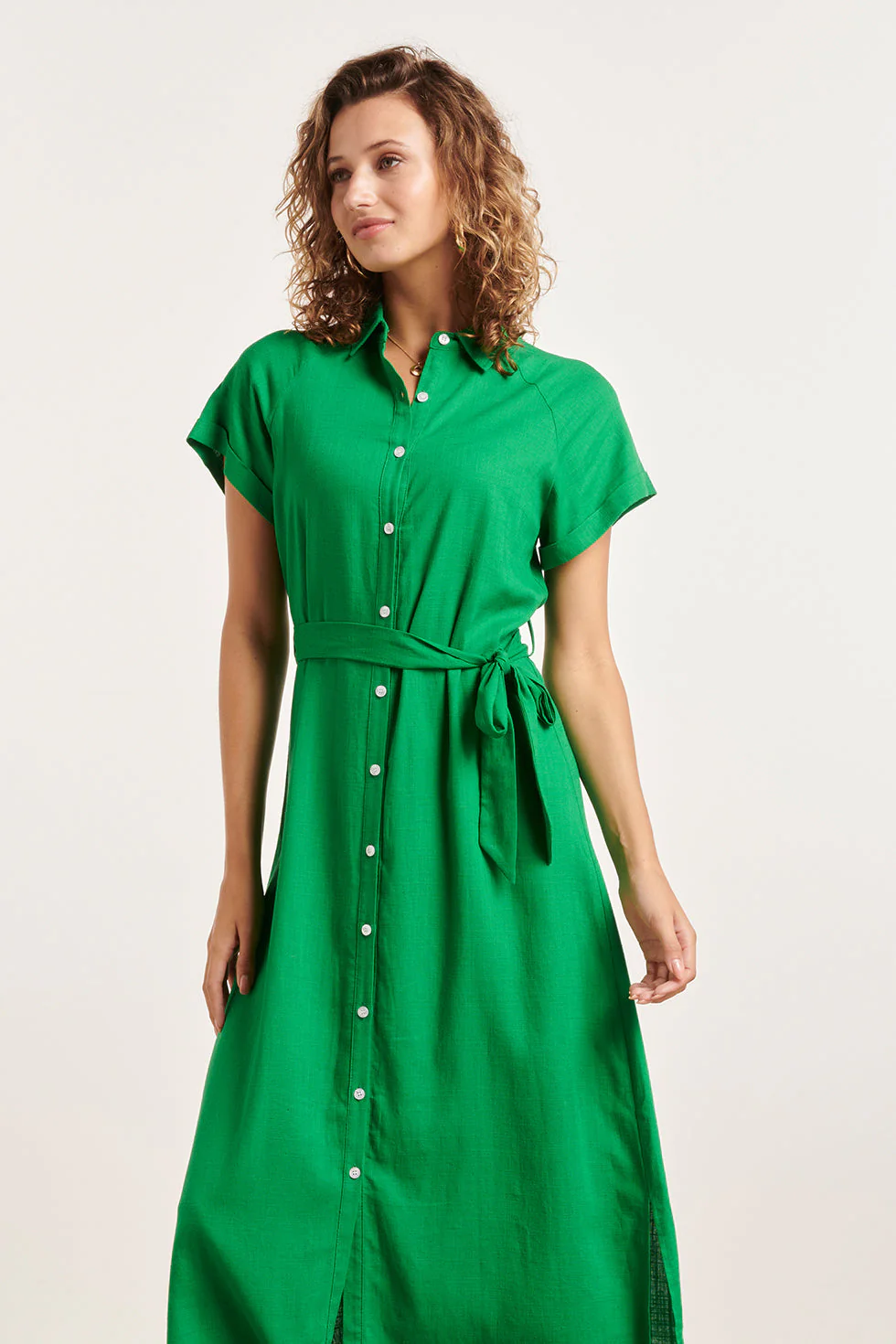 24348 Ademende Zomer Shirtjurk | Green - Image 4