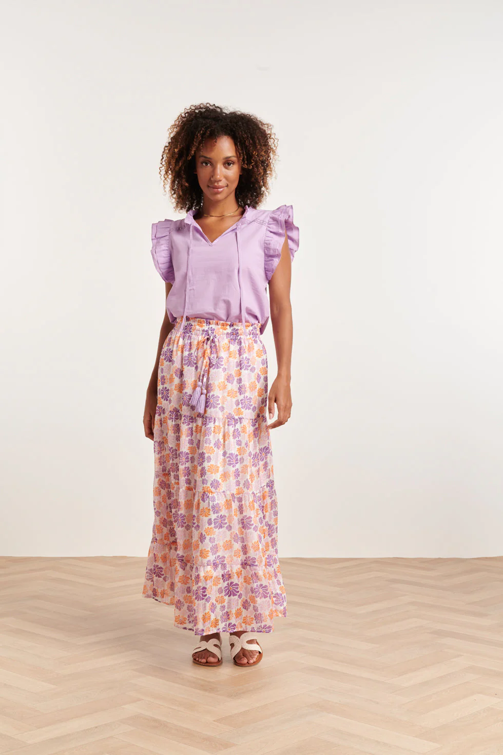 24352 Zachte Lilae Top Met Dubbele Ruchesmouwen | Lilac - Image 3