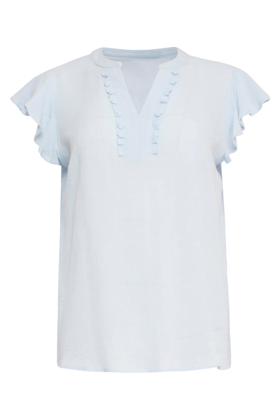 24359 Dames Korte Ruffle Mouw Baby Top | Light Blue - Image 2