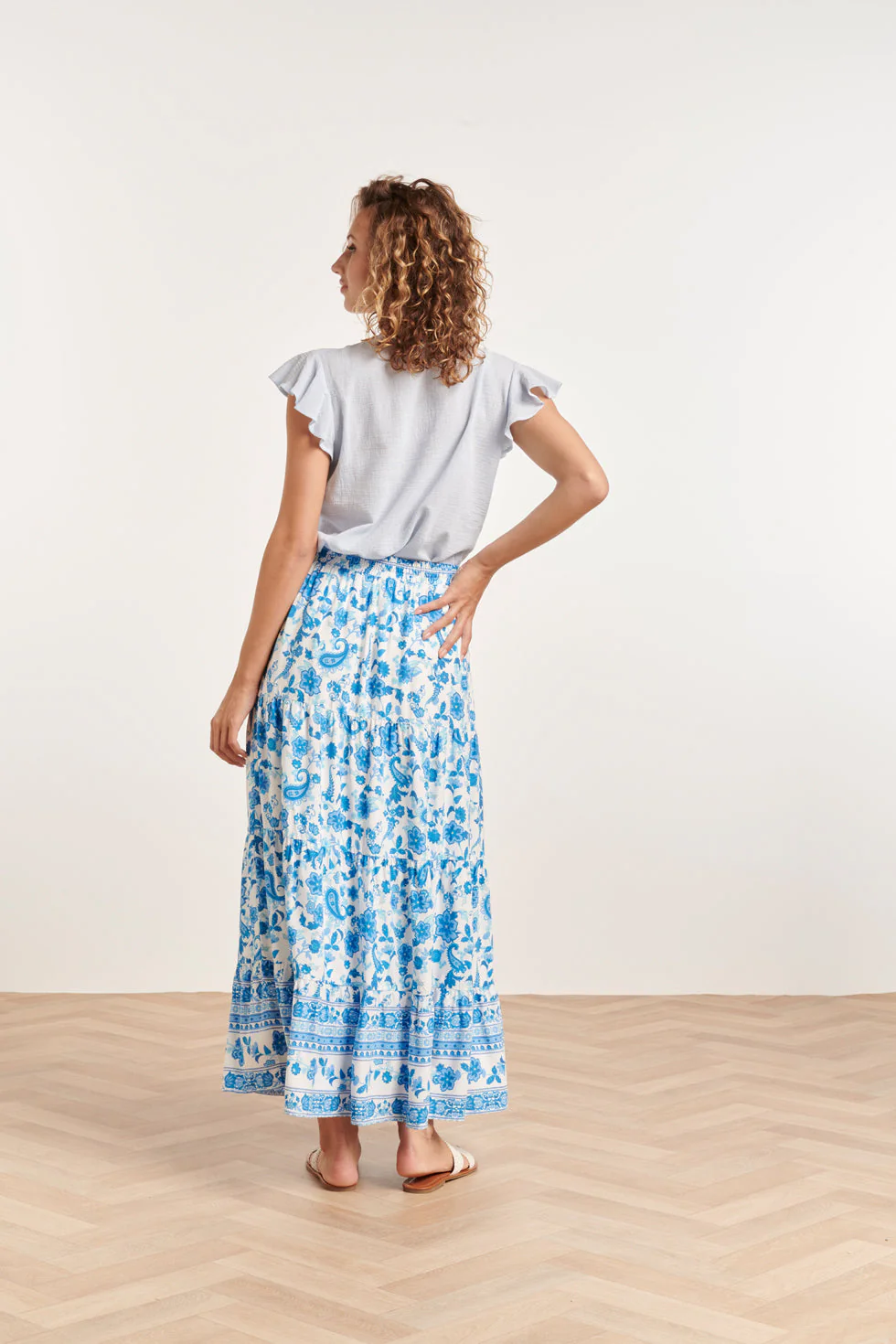 24359 Dames Korte Ruffle Mouw Baby Top | Light Blue - Image 6