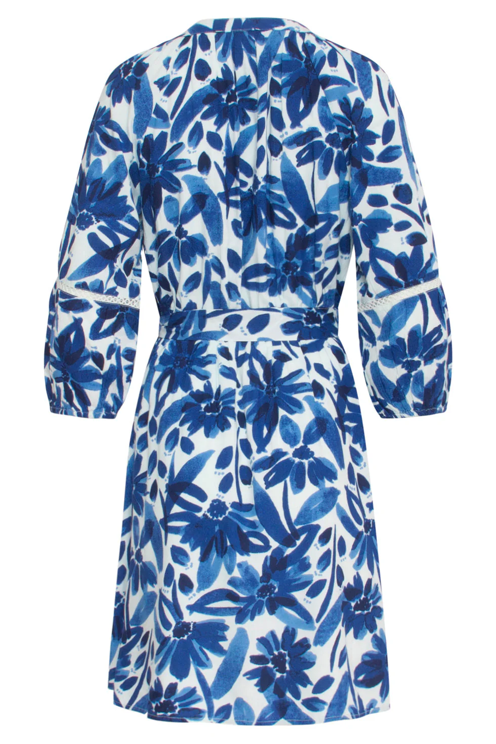 24377 Dames Jurk Met Bloemenprintcrochet Detail | White - Blue - Image 7