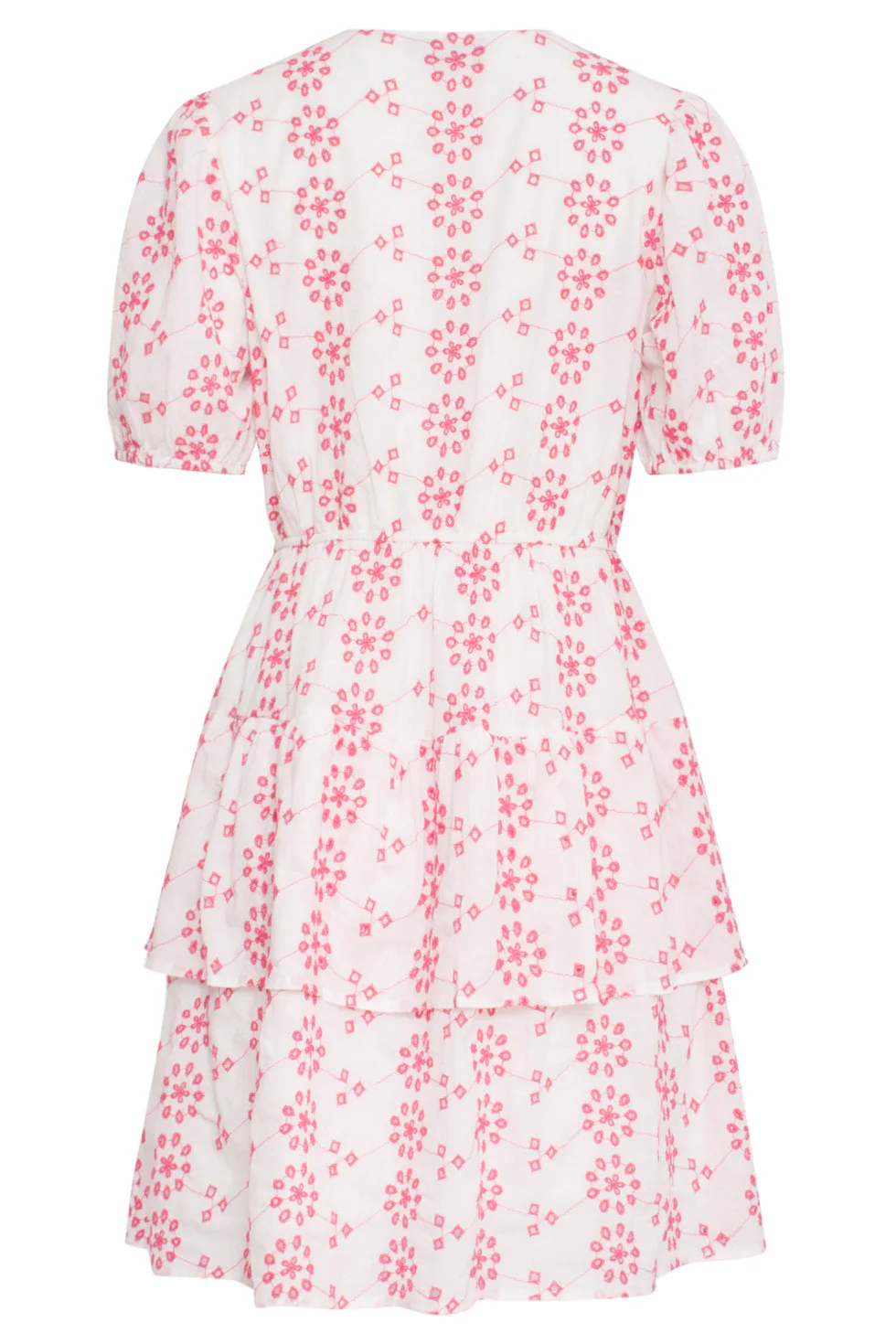 24379 Dames Jurk Met Brie Anglaisfel | White - Fuchsia - Image 7