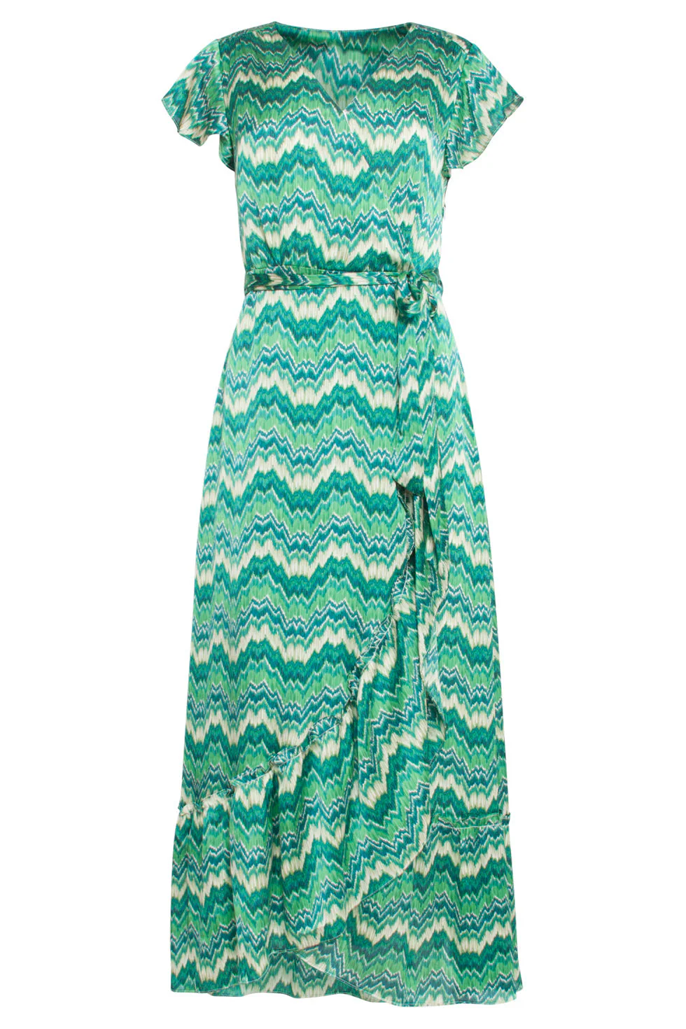 24402  Satijnen Zomerjurk Met Abstracte Print | White - Green - Image 2