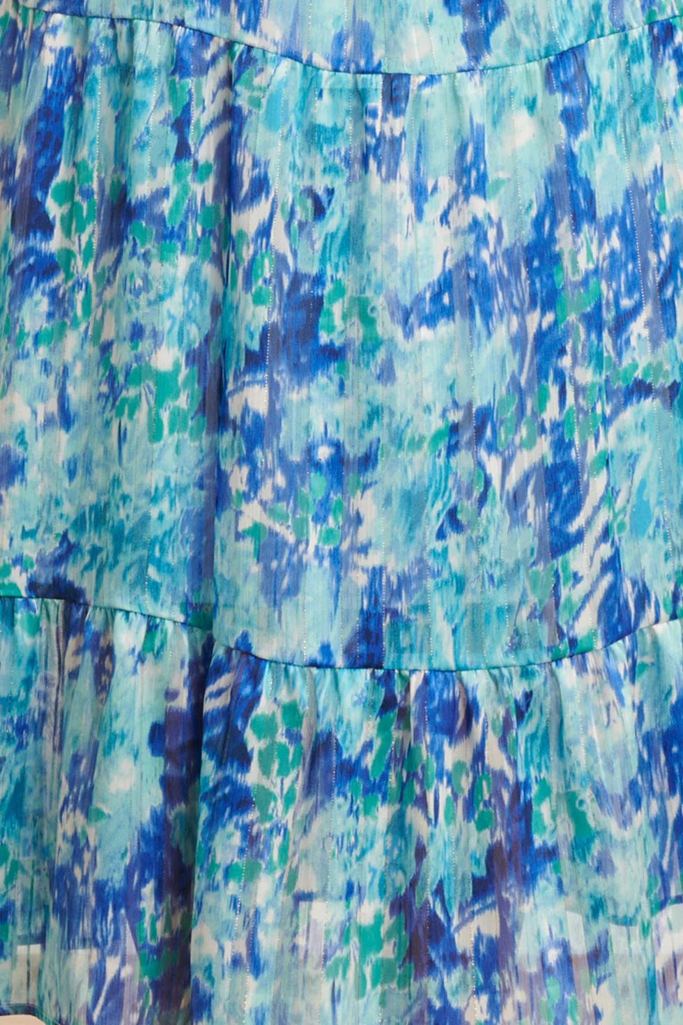 24408 Satijnen Maxi Jurk Met Abstracte Print3/4 Mouwen | White - Cobalt - Image 8
