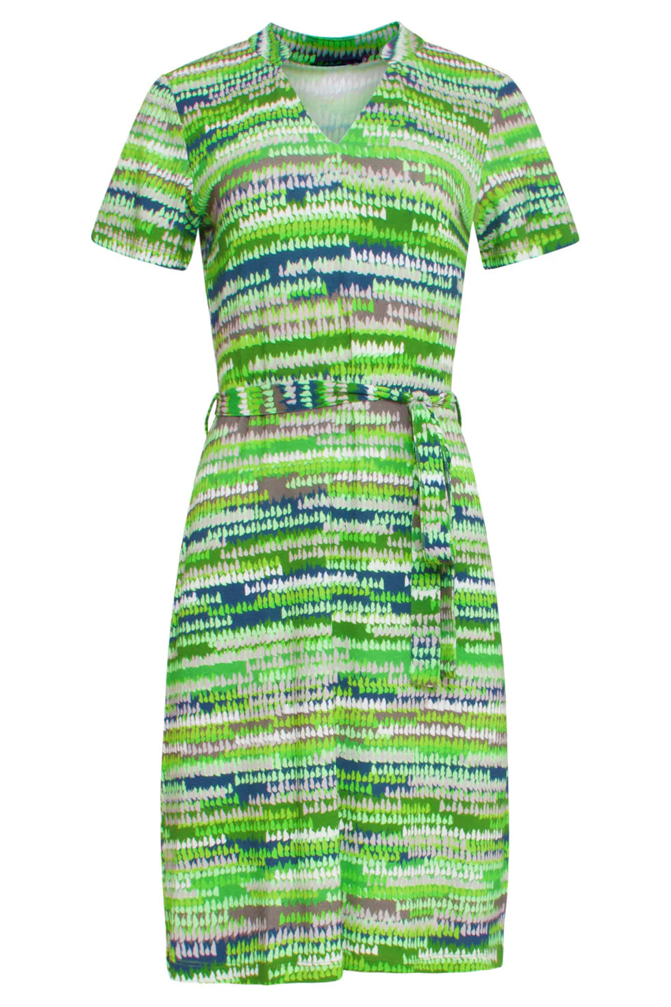 24431 Zacht Stretch Abstract Print Zomerjurk - Tinten | Black - Green - Image 2