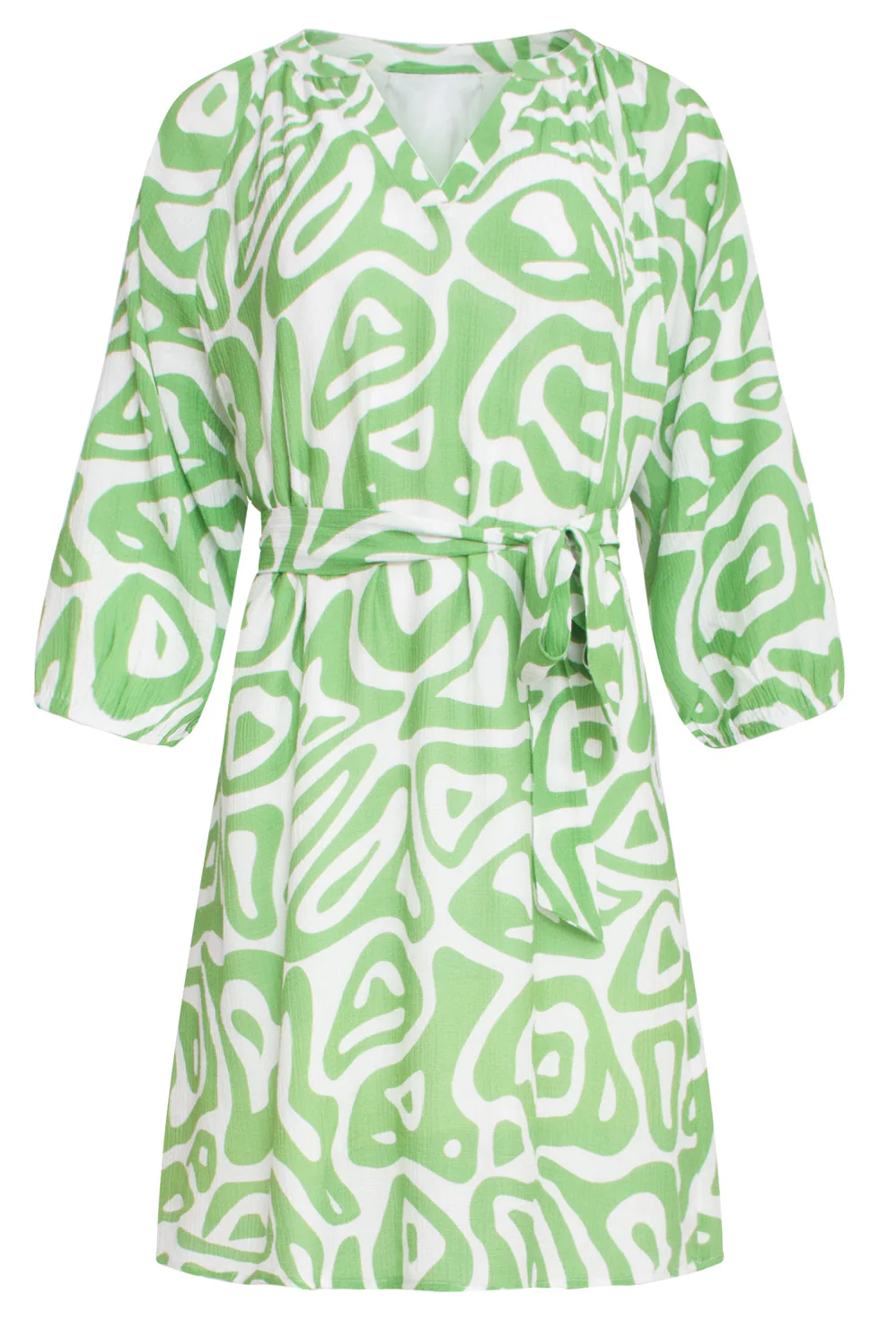 25005 Crinkle Jurk Met Lichtte Abstracte Print | Light Green - White - Image 2