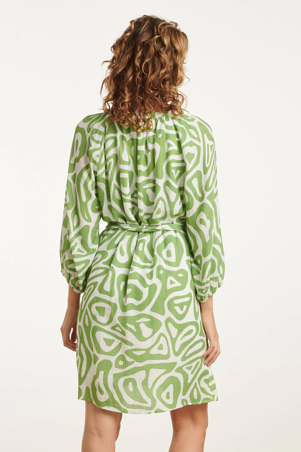 25005 Crinkle Jurk Met Lichtte Abstracte Print | Light Green - White - Image 6