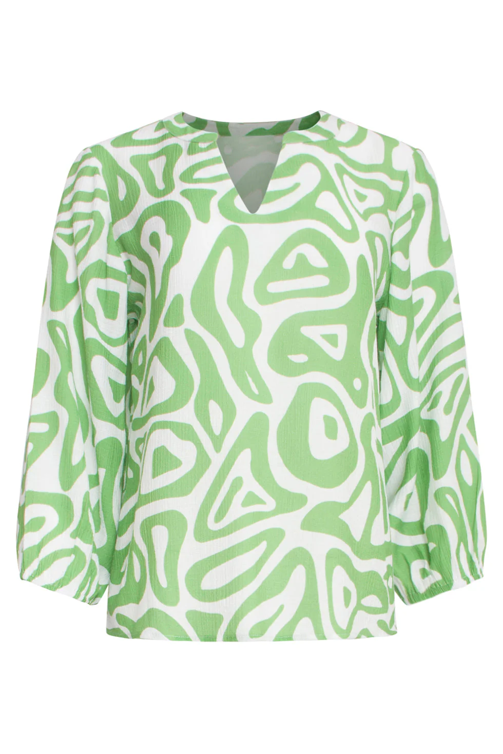 25006 Crinkle Top Met Lichtte Abstracte Print | Light Green - White - Image 2