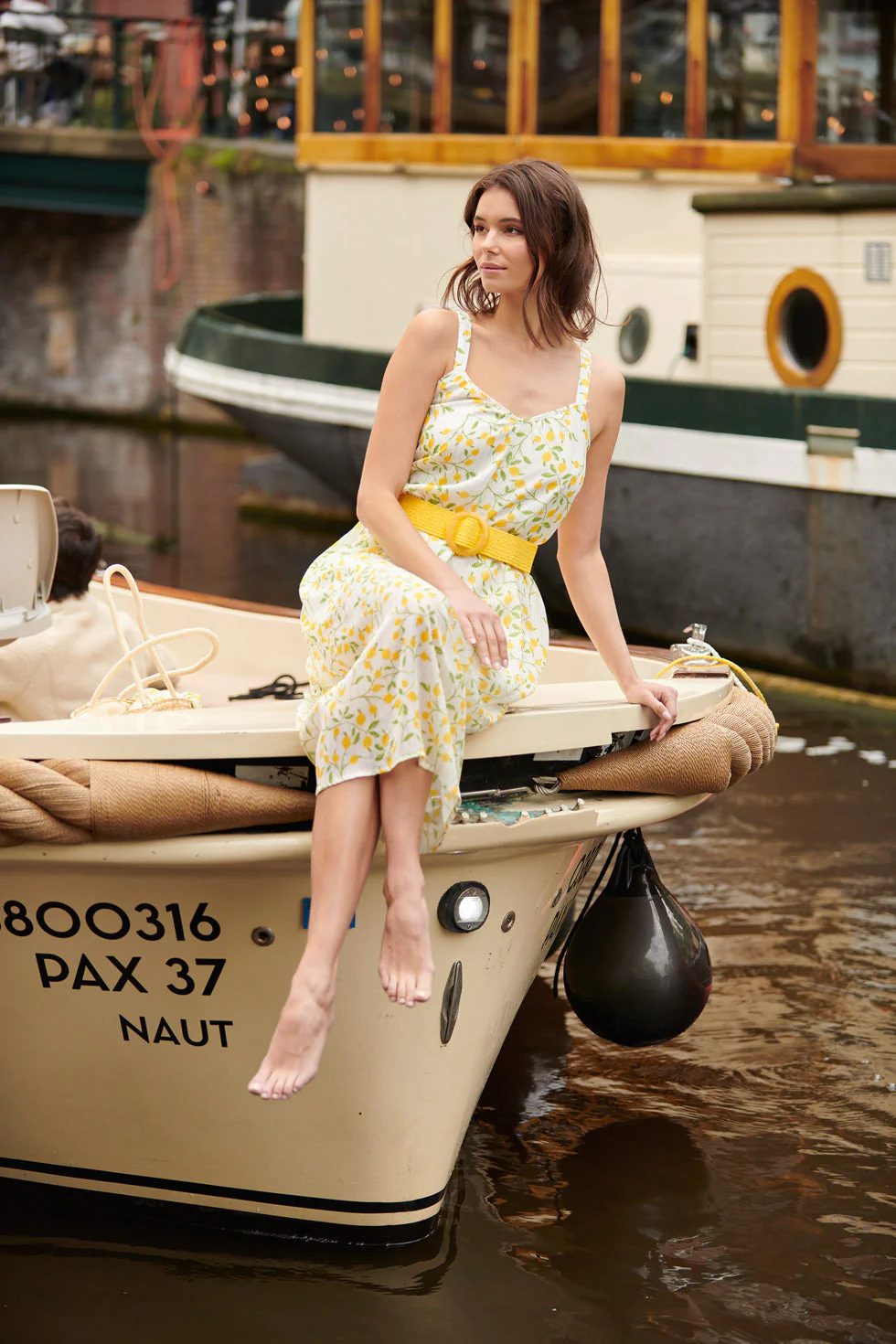 25011 Midi Strappy Jurk Met Citroenprint | White - Muticolour - Image 10