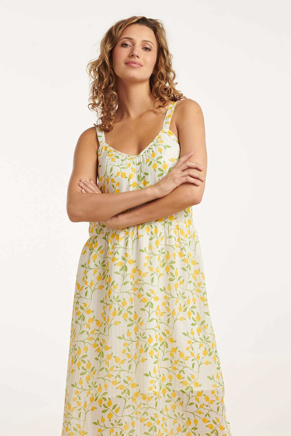 25011 Midi Strappy Jurk Met Citroenprint | White - Muticolour - Image 3