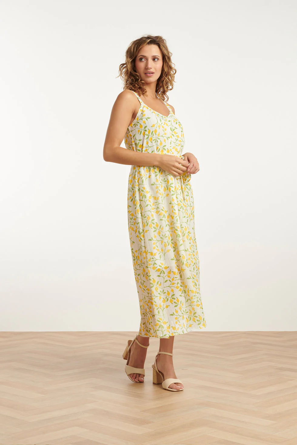 25011 Midi Strappy Jurk Met Citroenprint | White - Muticolour - Image 4