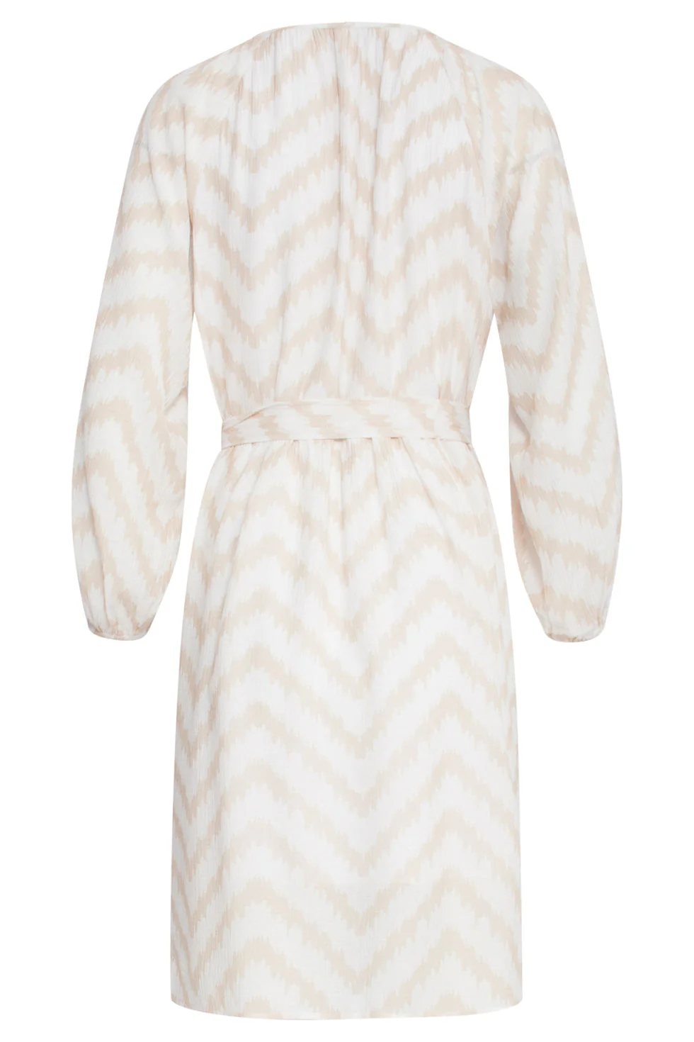 25014 Zachtevloeiende 3/4 Mouw Jurk Met Zigzag Print | Off White - Sand - Image 7