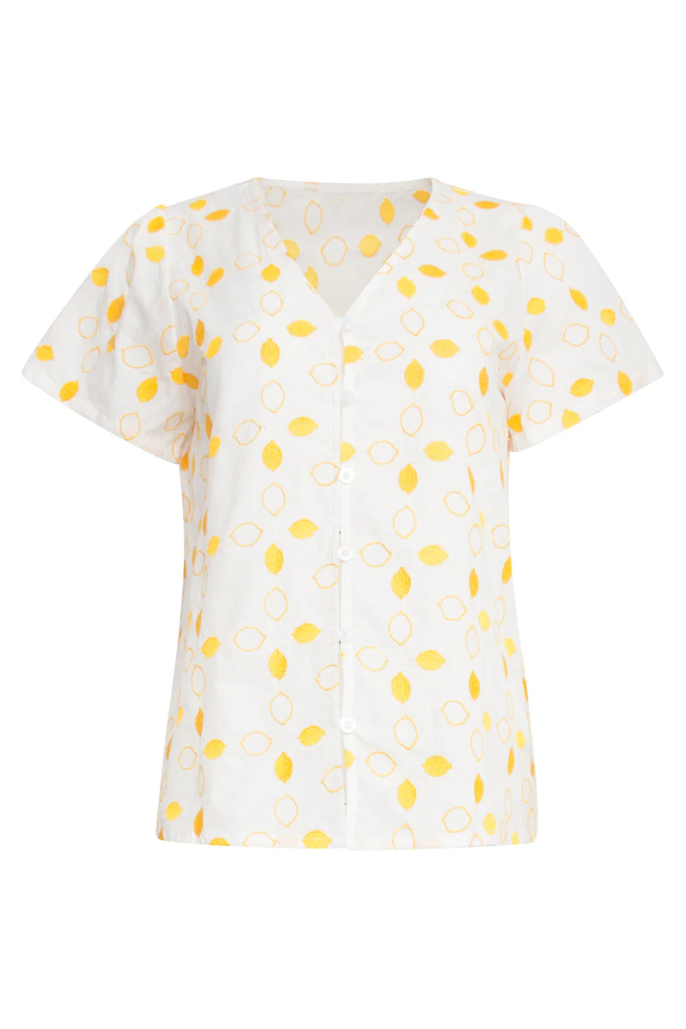 25016 Te Katoenen Blouse Met Citroen Borduursels | White - Yellow - Image 2