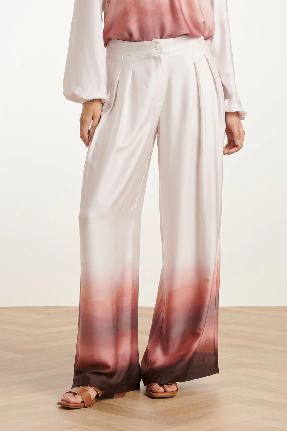 25018 Wide Leg Broekvintage Mauve Ombre | Off White - Old Pink - Image 3