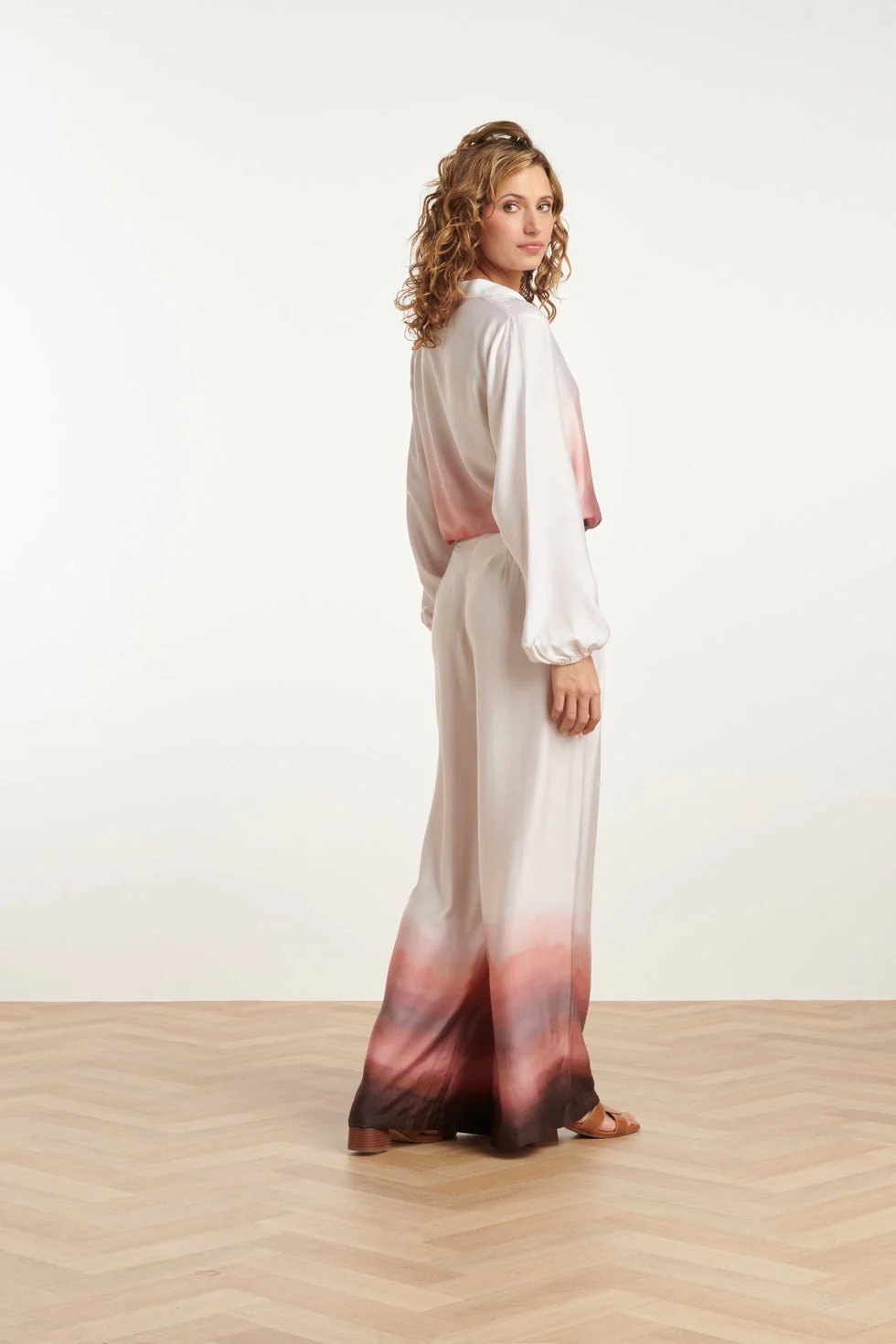 25018 Wide Leg Broekvintage Mauve Ombre | Off White - Old Pink - Image 5