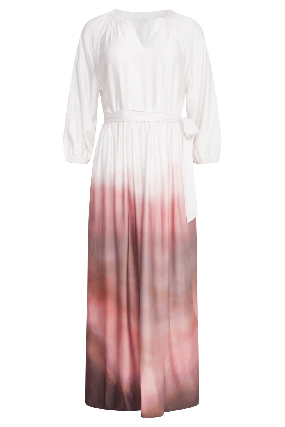 25021 Maxi Jurk Met Vintage Mauve Ombre Print | Off White - Old Pink - Image 2