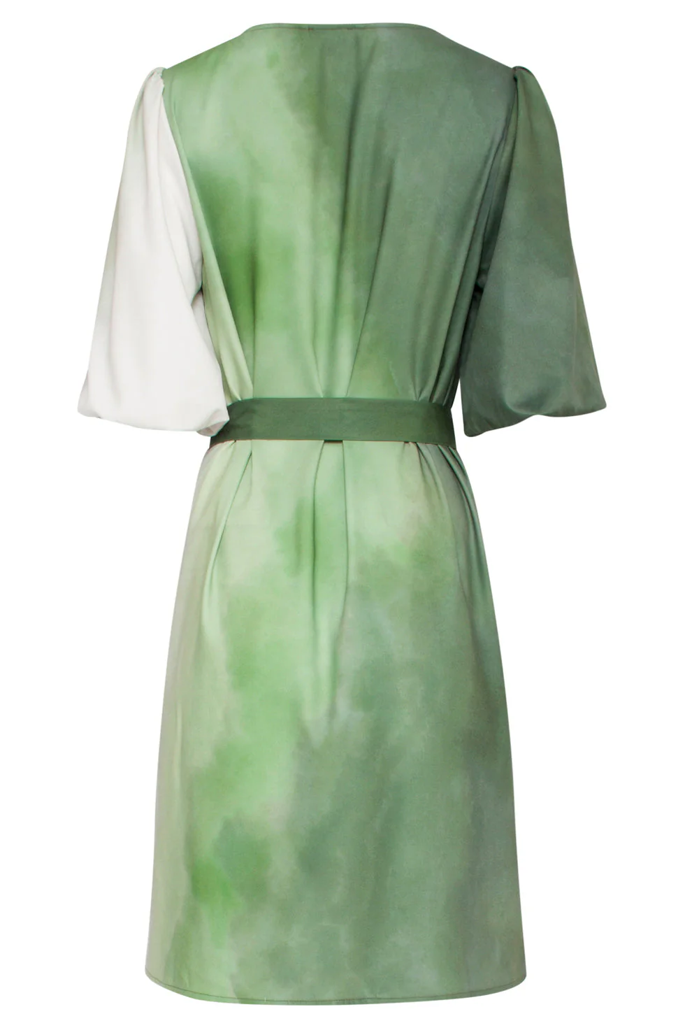 25022 V-Vormige Jurk Met Ballonmouwen Ombre Print | Off White - Light Green - Image 7