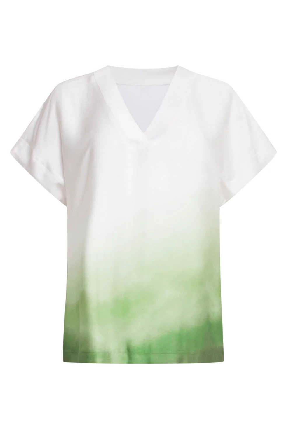 25023 Loose Fit V-Paneel Top Met Ombre Print | Off White - Light Green - Image 2