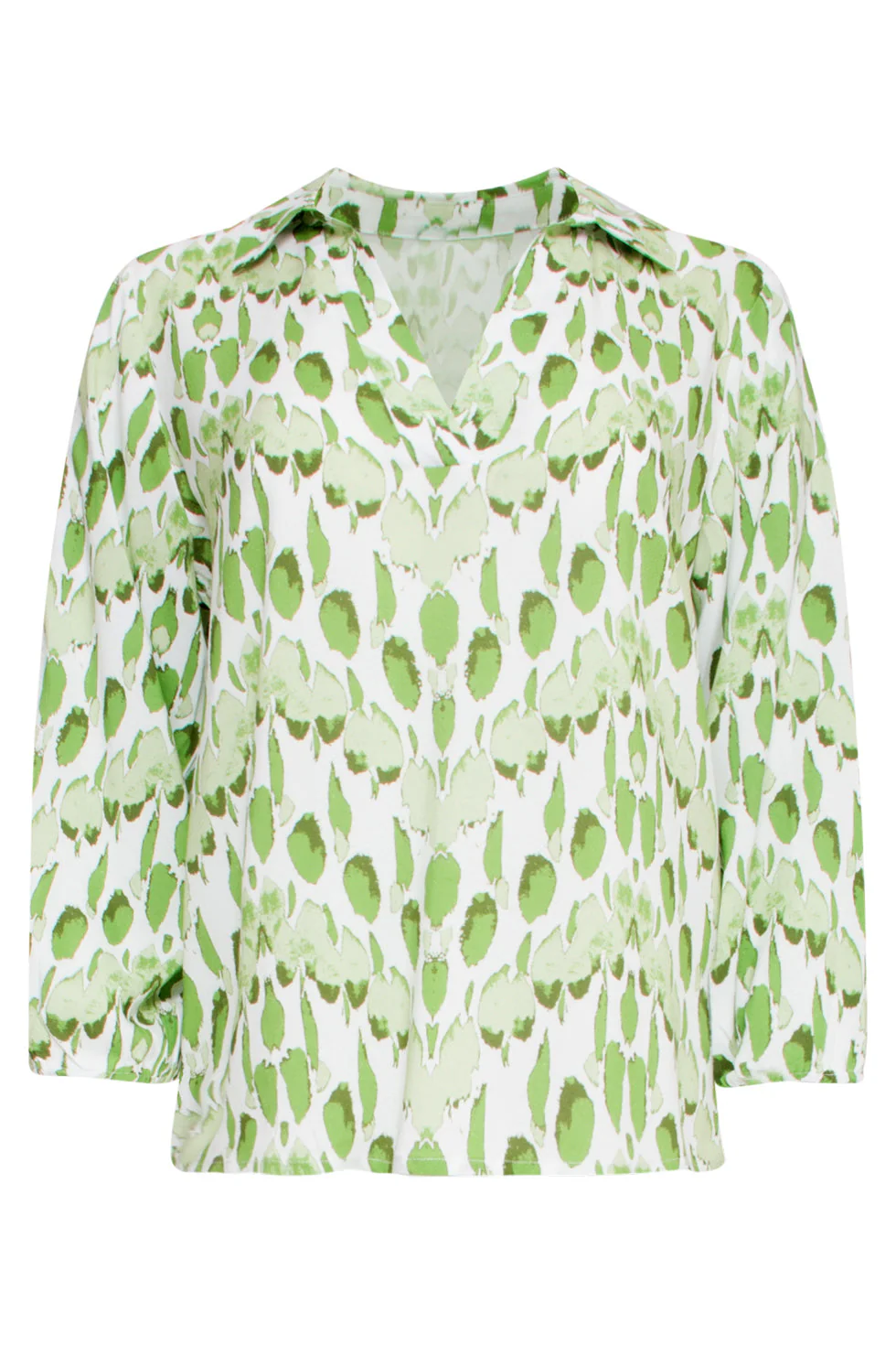 25031 V-Hals Bloes Met Slangenprint | White - Light Green - Image 2